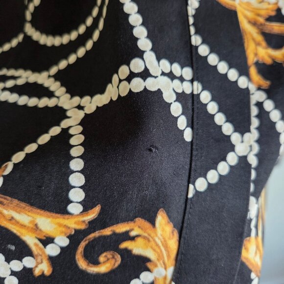 Chico's No Iron Printed Button Up Top Black/Gold Size XL 100% Cotton Long Sleeve - Picture 9 of 9